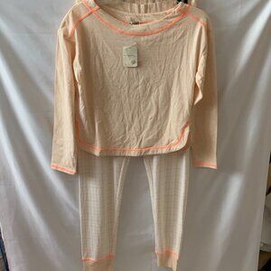 FREE PEOPLE Chill Evening Knit Pajama Set in Ivory Combo Sz MEDIUM